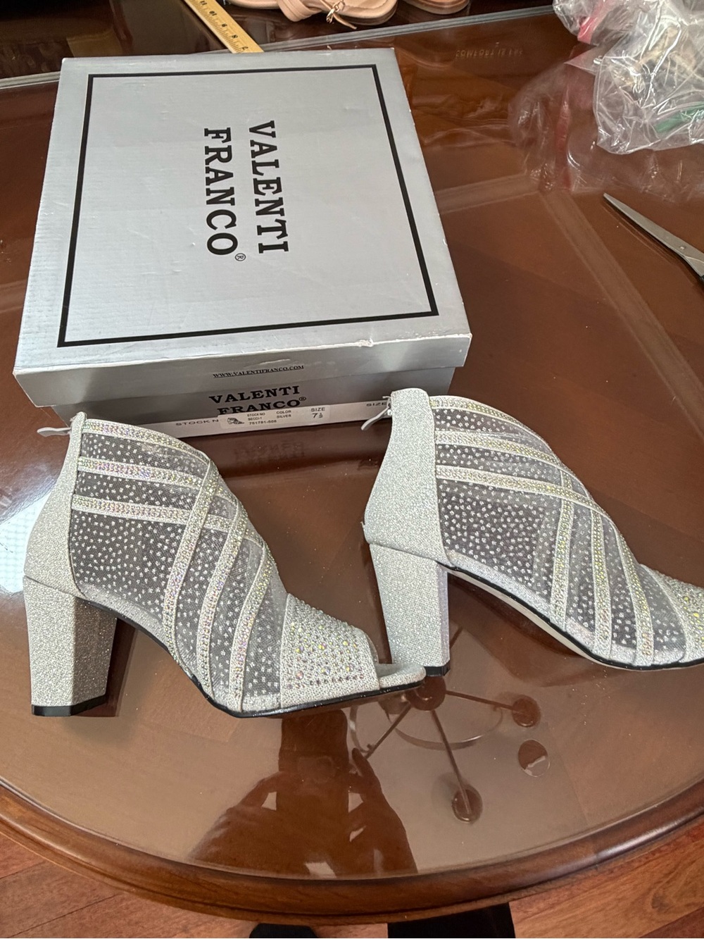 Valenti Franco Champagne Glitter Rhinestone Open-Toe Booties - Picture 6 of 10